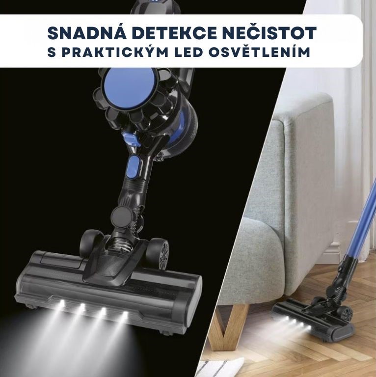CleanMaxx AKU cyklónový tyčový a ruční vysavač s rotačním kartáčem 2v1 ATVSB-19118 černomodrý (7)